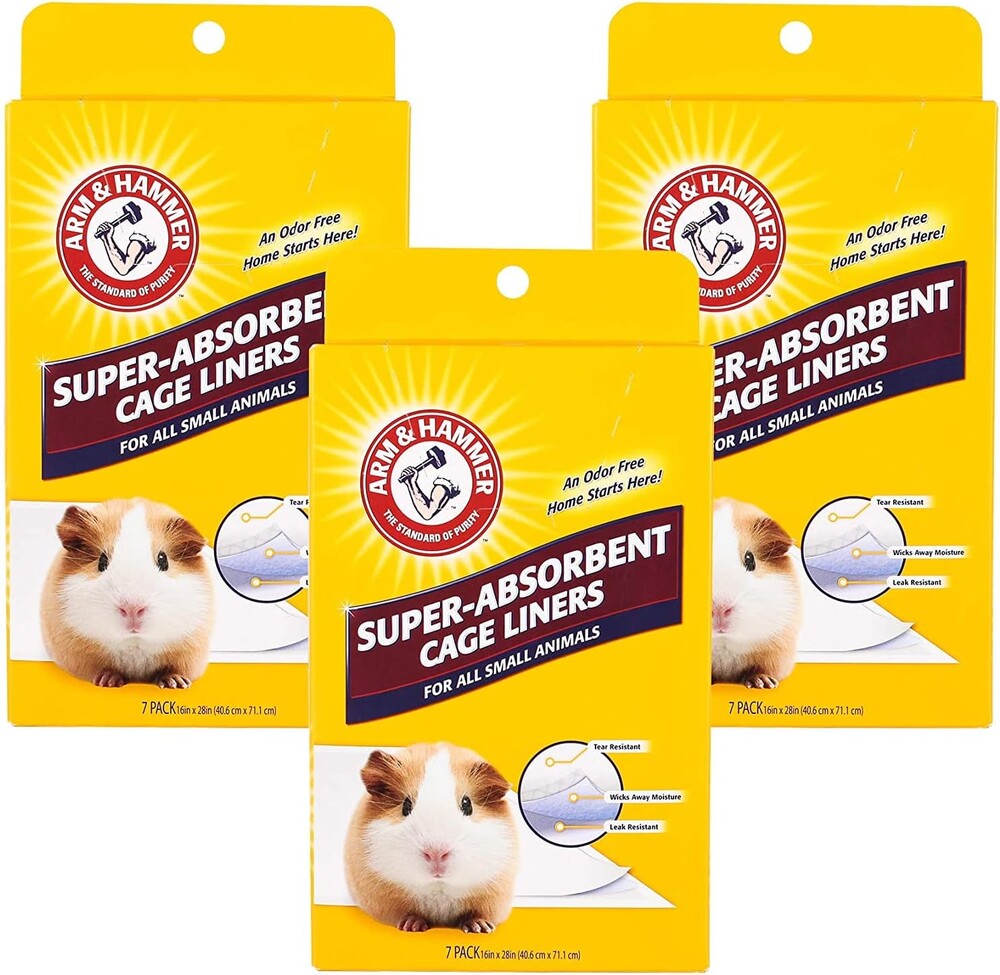 Arm & Hammer Super Absorbent Cage Liners for Guinea Pigs, Hamsters, Rabbits & Small Animals, Odor Control Cage Tray Liners for Wire or Mesh Grate Cages, Trim to Fit, 7 Count - 3 Pack