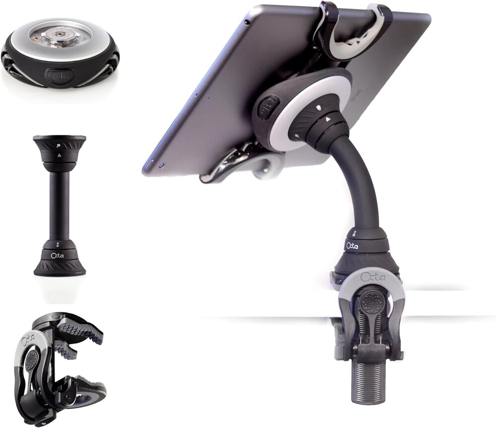 OCTA Lynx Modular Tablet Mount – Clamp-On Gooseneck Stand for iPad, Kindle, Galaxy, Surface – Fits 5”–13” Devices – Portable Tablet Holder for Desk, Treadmill, Music Stand, Bed, Travel