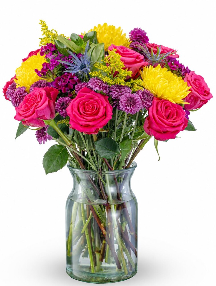 Benchmark Bouquets Pink Rose Bouquet – Mothers Day Flowers for Delivery – Fresh Cut Floral Arrangement – Hot Pink Roses – Gifts for Mom, Birthdays & Celebrations – Glass Vase Included