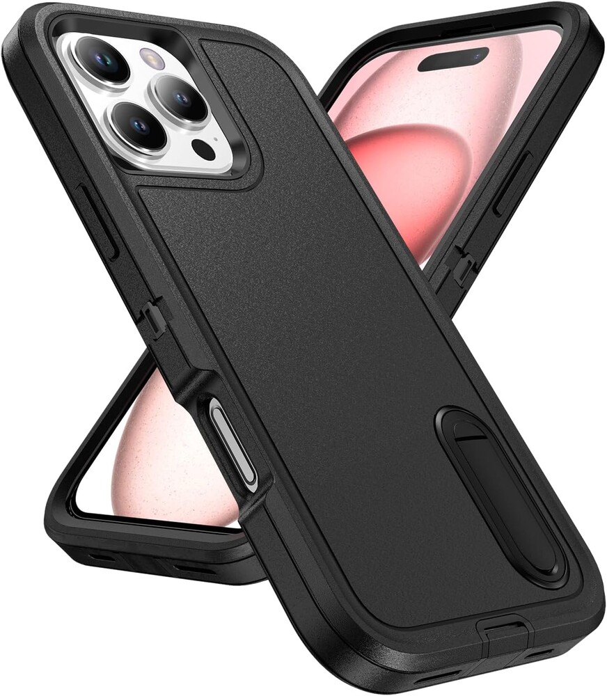IDweel for iPhone 16 Pro Max Case with Stand,Heavy Duty Protection Shockproof Anti-Scratch Slim Lightweight Protective Sturdy Case Hard Cover for iPhone 16 Pro Max 6.9 Inch,Black