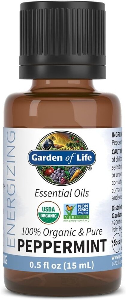 Garden of Life Essential Oil, Peppermint 0.5 fl oz (15 mL), 100% USDA Organic & Pure, Undiluted & Non-GMO - for Diffuser, Aromatherapy, Meditation - Energizing, Invigorating, Refreshing, Uplifting