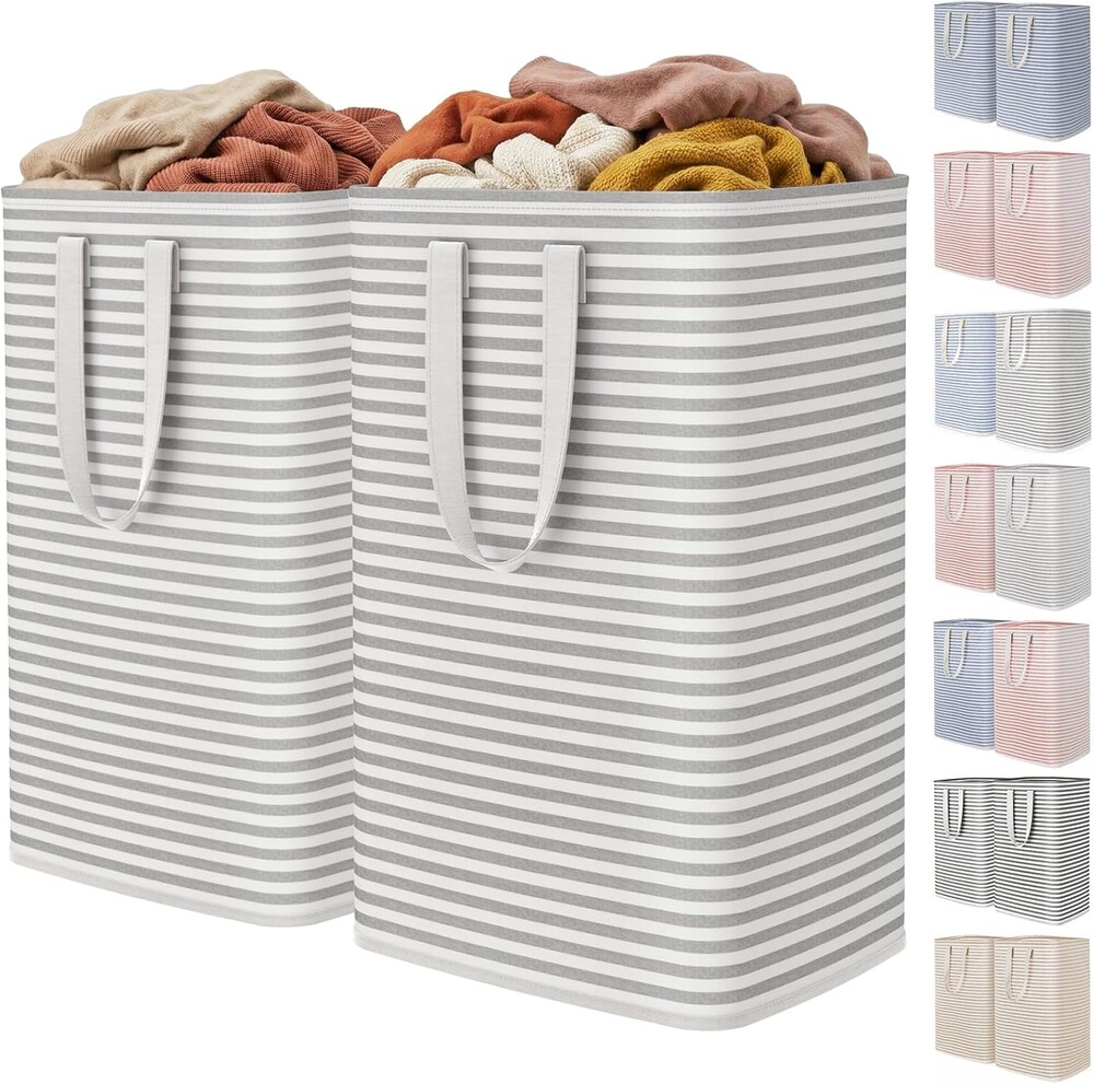 Lifewit 2 Pack Laundry Basket 80L Each, Collapsible Clothes Hamper with Reinforced Handles, Freestanding Waterproof Design for Bedroom and Laundry Room, Grey 160L Total