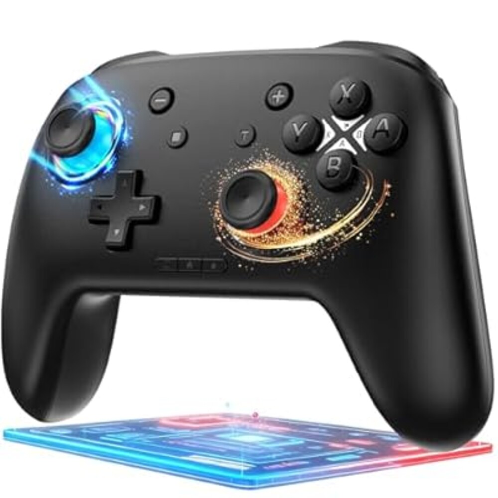 Switch Controller, Wireless Bluetooth Controller for Nintendo Switch 2/Switch/Lite/OLED, game controllers Compatible with iPhone/Mac/iPad/iOS/Android/Phone/PC/Steam and TV with Rotary Motors, RGB Hall Effect Joysticks/Macro Back Buttons/Turbo Modes/6-Axis/Motion/Wake up (Black)
