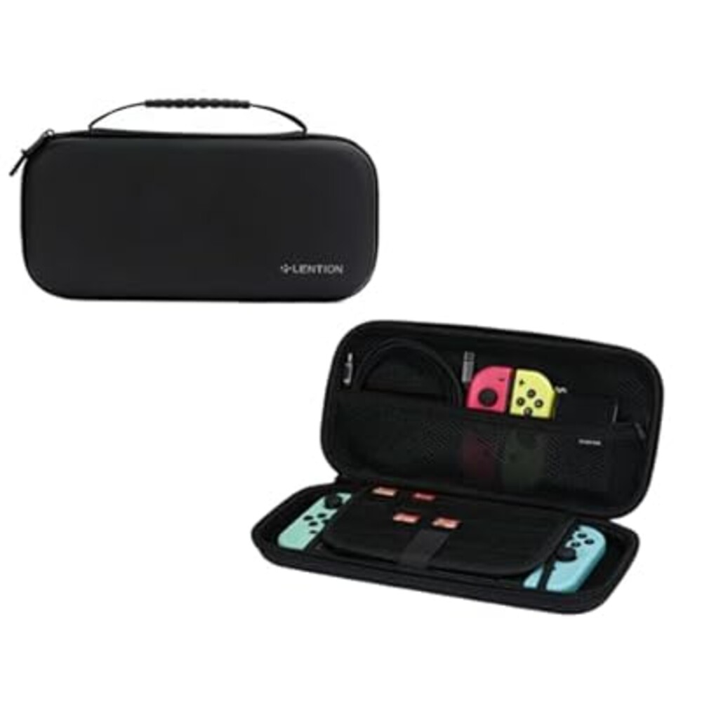 LENTION Carrying Case for Nintendo Switch 2(2025) with Handle, Protective Switch 2 Hard Shell Case with 10 Game Card Slots, Slim Compact & Lightweight Travel Bags for Console & Accessories (Black)