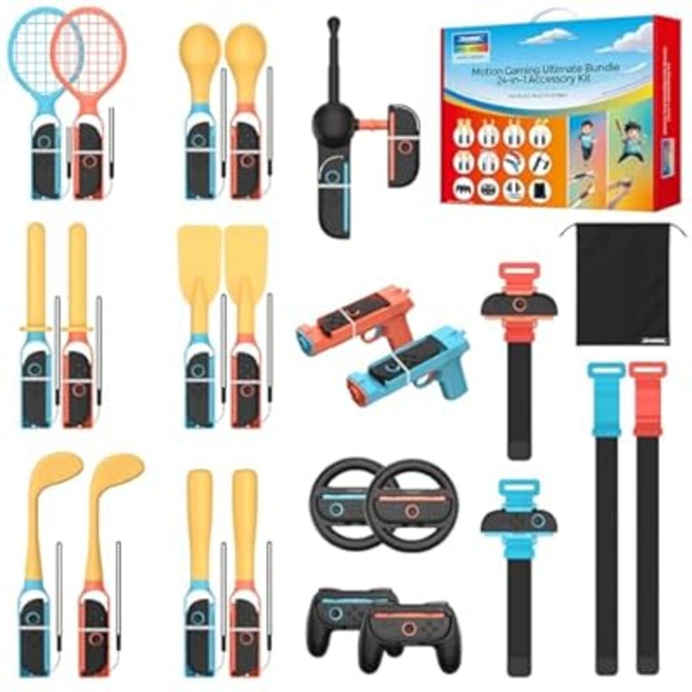 RunSnail 24 in 1 Switch/Switch2 Sports Accessories for Nintendo Switch 2, for Authentic Sports Experience, Family Gatherings, Social Icebreaker, with Storage Bag