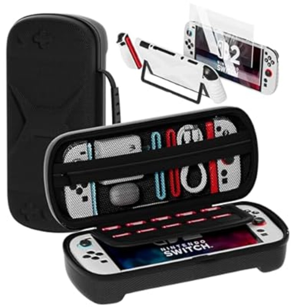 QUAGGY Designed for Nintendo Switch 2 (2025), TPU&PC Ultra-Slim Protective Case, Game Card Slots, All In One Carrying Case for Switch 2 Accessories [Bult-in 2 Screen Protector] Black