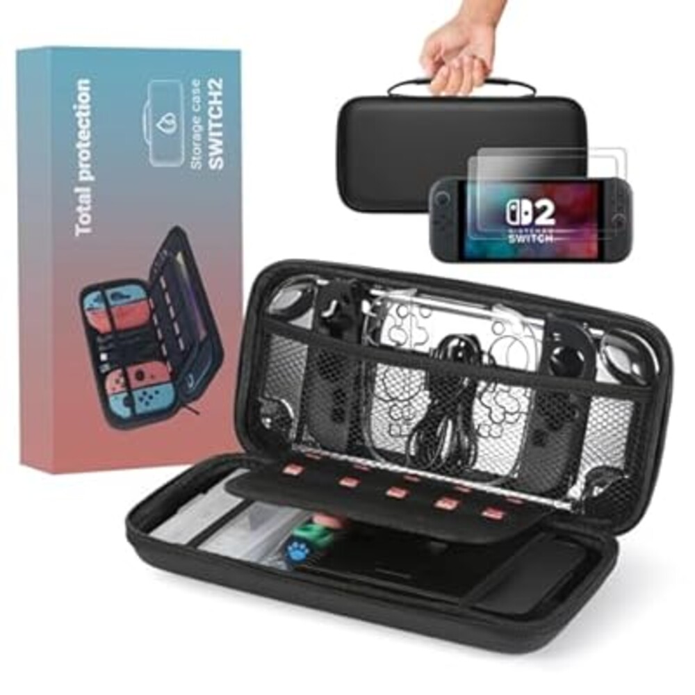 HOMEPAC 22-in-1 Carrying Case for Nintendo Switch 2 (2025), Large Capacity Protective Hard Shell Portable Travel Case Pouch for Switch 2 Console & Accessories, Black