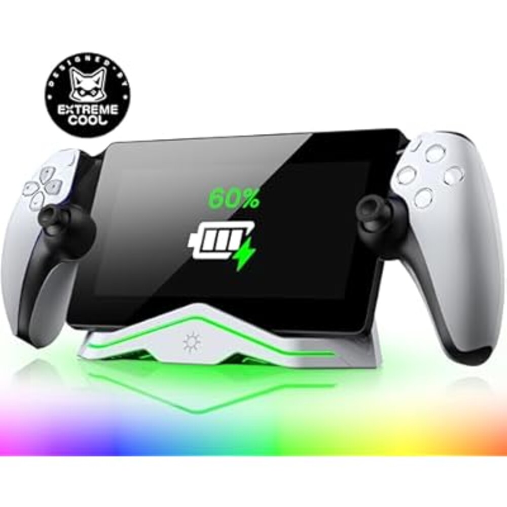 Charging Station for PlayStation Portal Remote Player - PS Portal Charging Dock - RGB Lighting, USB Powered, PS Portable Stand Charger, Portal Dock Station with Magnetic USB-C Adapter (2 Pcs), PS Portal Display Base