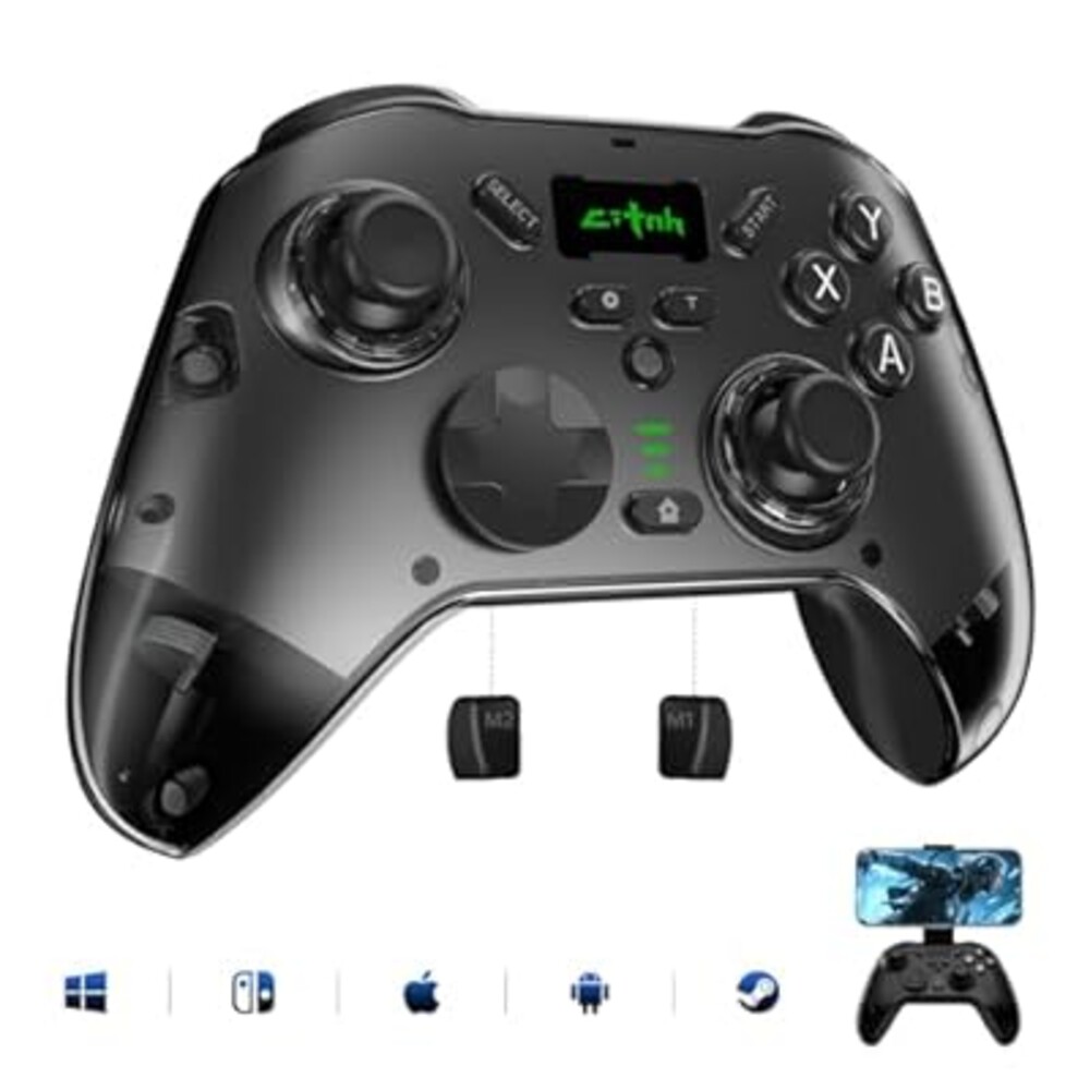 hosowe Wireless Mobile Gaming Controller Compatible for PC/Switch/Android/iOS, Interactive Screen PC Controller with Programmable, Hall Effect Joysticks&Triggers, Vibration, Motion Control (Black)