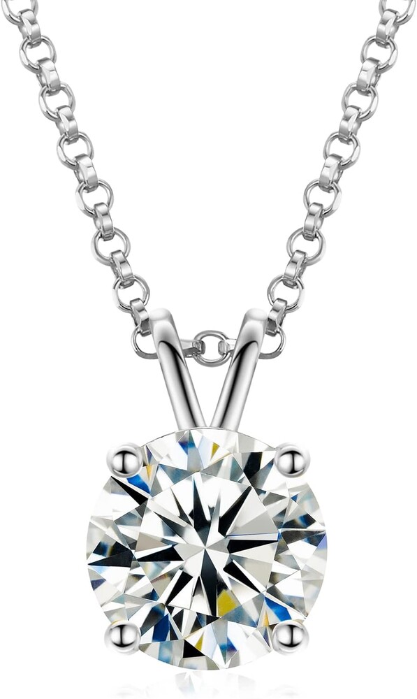 TUHE Moissanite Necklace 0.1-12 Carats 18K Gold Vermeil 925 Sterling Silver Necklace 3-15MM Solitaire D Color VVS1 Round Lab Created Moissanite Pendant Dainty Gold Necklaces for Women Jewelry Gifts
