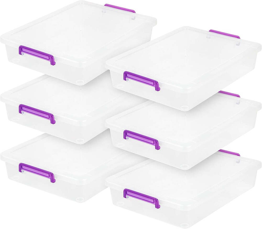 IRIS USA 6 Qt. Plastic Craft Storage Container Bins with Lids, 6 Pack, Small Art & Office Supply Organizer Tote, Sensory Bins & Boxes for Home & University, Stackable, Secure Latch Buckles, Clear