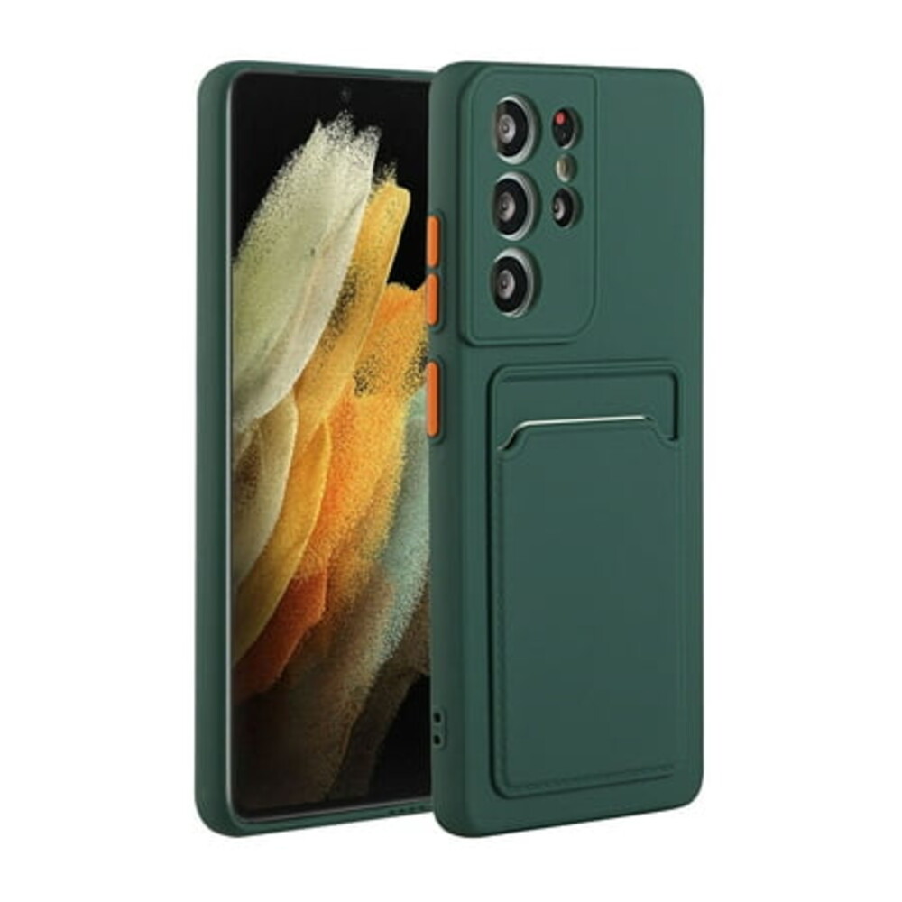 Galaxy S21 Ultra Case, Slim Soft Fit Shockproof Protection Case Dropproof Non-Slip Silicone Case with Card Slots Soft TPU Bumper Phone Wallet Case for Samsung Galaxy S21 Ultra, Darkgreen