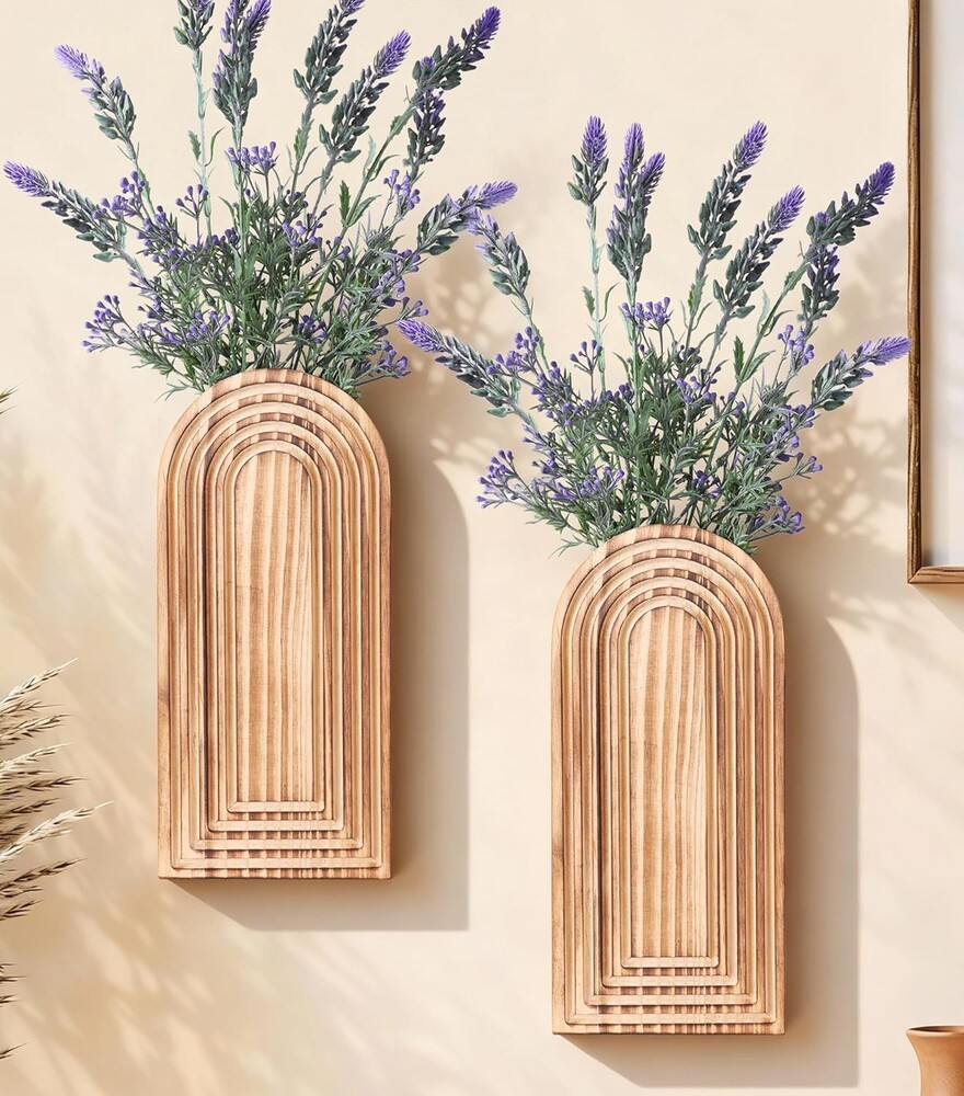 Wooden Wall Vase Set of 2, Wall Hanging Planter Modern Farmhouse Wall Decor for Boho Wall Decor for Indoor Entryway Hallway Bathroom Living Room Dining Room