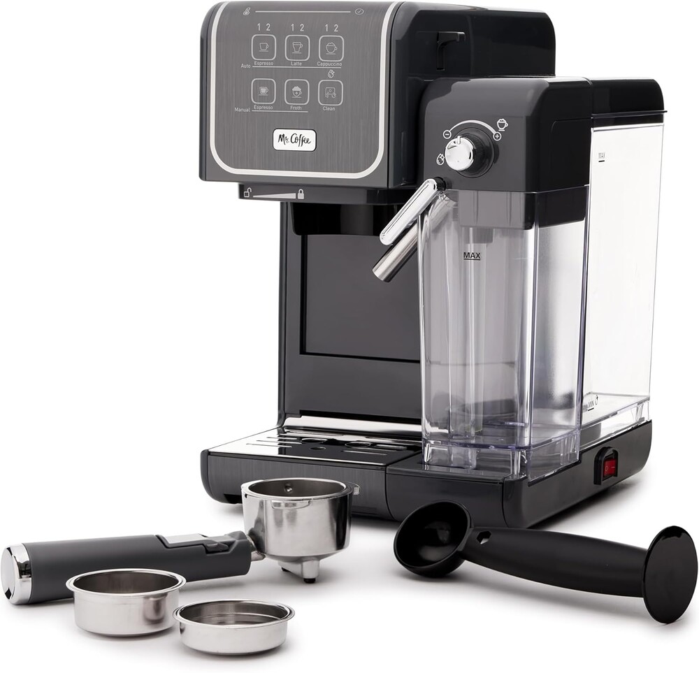 Mr. Coffee One-Touch CoffeeHouse+ Espresso, Cappuccino, and Latte Maker Home Coffee Machine with 19-Bar Italian Pump, and Milk Frother Ideal for Latte, Espresso, and Coffee Lovers