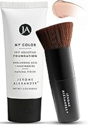 Jerome Alexander My Color Self-Adjusting Foundation, Hydrating & Lightweight Face Makeup, Skincare-Infused, with Kabuki Brush, Light, 1 oz