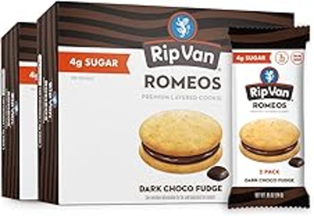 Rip Van Romeos Dark Chocolate Fudge Cookies - Low Sugar Cookies - Healthy Keto Snack - Individual 2 Packs (18 Count)