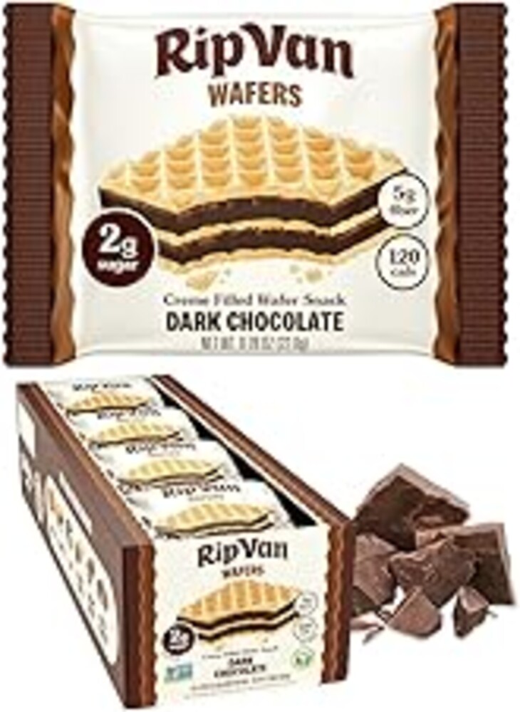 Rip Van Dark Chocolate Wafer Cookies - Healthy Snacks - Non GMO, Keto, Low Carb, Low Sugar (2g), Low Calorie and Vegan, 16 Count