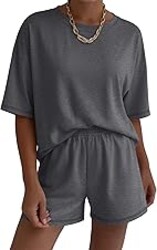 Ekouaer Lounge Sets for Women 2 Piece Shorts Sets Moisture Wicking Casual Summer Short Sleeve Matching Outfits with Pockets