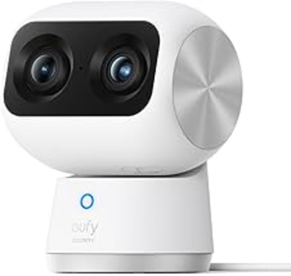 eufy Security 4K Indoor Cam S350, No Subscription, Dual Cameras, 8× Zoom, 360° Coverage, Works as a Pet Camera, Nanny/Senior/Baby Monitor, AI Auto-Tracking, Human/Pet/Cry Detection, 2.4/5 GHz Wi-Fi