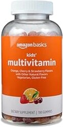 Amazon Basics Kids' Multivitamin Gummies, Cherry, Strawberry & Orange Flavors, 190 Count (Previously Solimo)