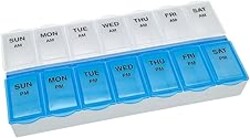 Amazon Basic Care 7-Day AM/PM Pill Organizer, Medication Planner with Large Compartments for Tablets, Blue and Clear Lids