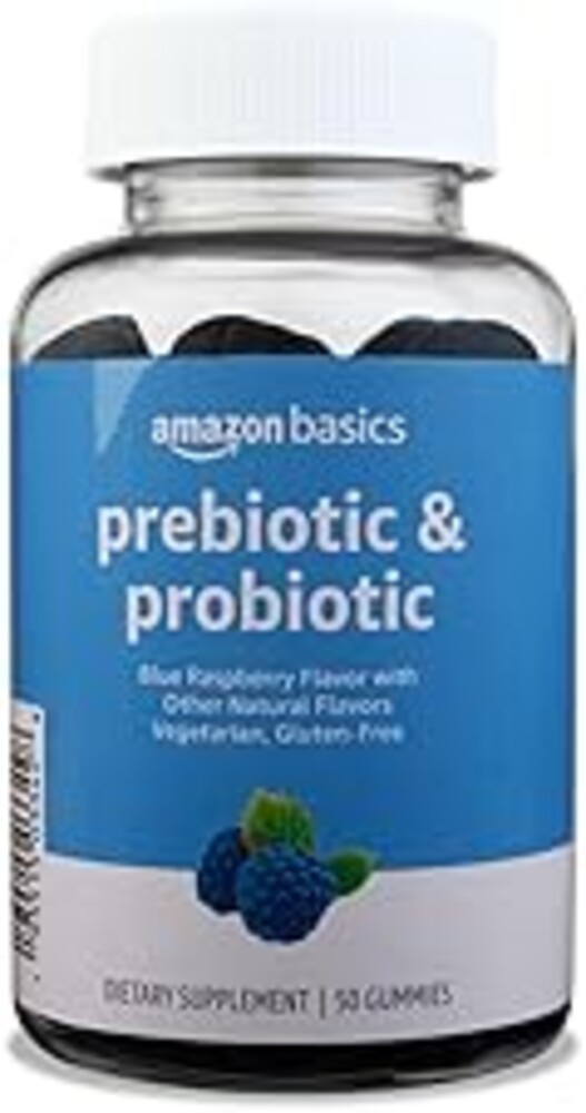 Amazon Brand - Solimo Prebiotic & Probiotic Gummies, 2 Billion CFU, Blue Raspberry, 50 Count (2 per Serving)