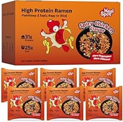 HealSpot High Protein Spicy Fire Chicken Noodles, Dry Tossed Ramen, 31g Plant-Based Protein, Low Fat, Low Carb, Non GMO, Keto Friendly & Plant Based (6 packs) | 50% Protein, Keto Friendly, Vegen Friendly, Healthy Quick Meal