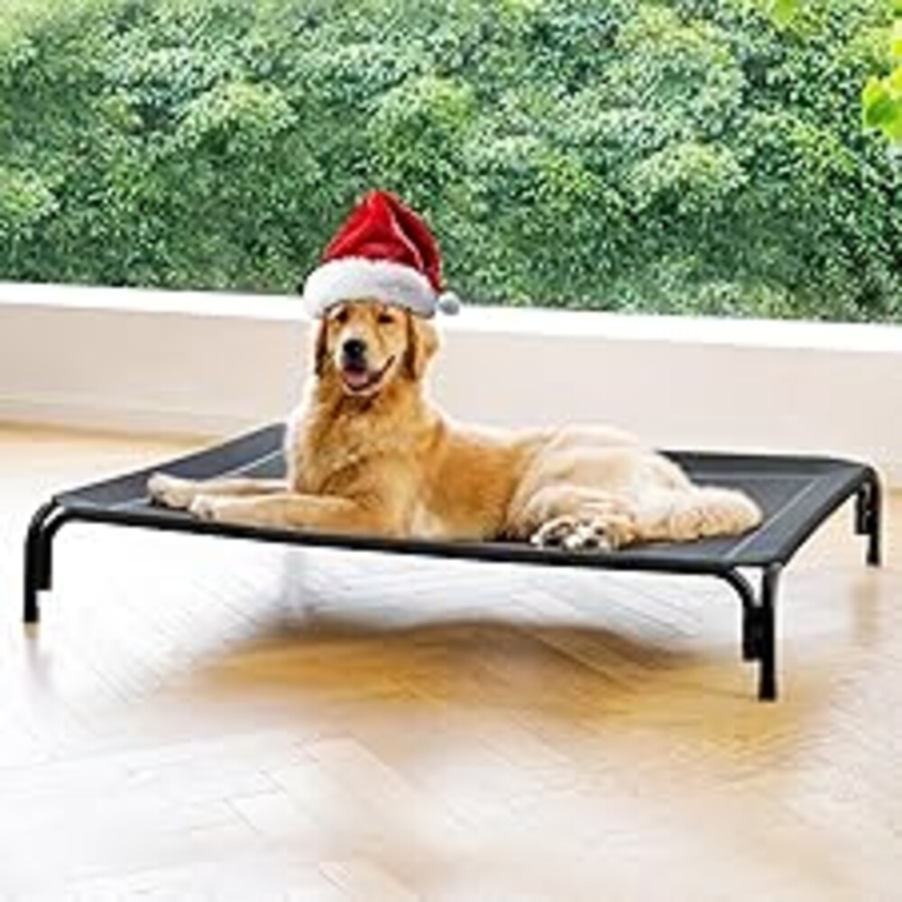 Elevated Dog Bed Raised Outdoor Dog Cot for Large Dogs, Installation Requires No Tools, Frame with Washable Cooling Breathable Mesh Anti-Slip Feet, Indoor Pet Bed, Black, 43.3 Inches