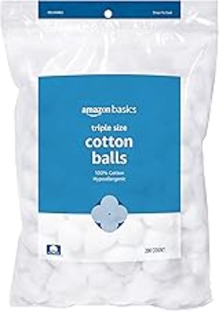 Amazon Basics Cotton Balls for Skincare, Makeup Removal, Cotton, Hypoallergenic, 200 Count (Previously Solimo)
