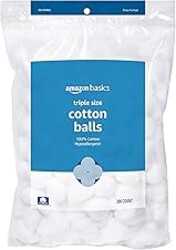 Amazon Basics Cotton Balls for Skincare, Makeup Removal, Cotton, Hypoallergenic, 200 Count (Previously Solimo)