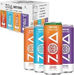ZOA Zero Sugar Energy Drinks, Variety Pack - Sugar Free with Electrolytes, Healthy Vitamin C, Amino Acids, Essential B-Vitamins, and Caffeine from Green Tea (MS, TP, FG, WO)- 12 Fl Oz (12-Pack)