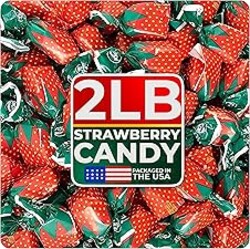 Strawberry Hard Candy Individually Wrapped by Cambie, 2 lbs of Strawberry Candy with a Deliciously Sweet Hard Exterior with a Soft, Fruit-Filled Center