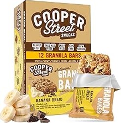 Cooper Street Granola Bakes - Soft Baked Oats, Grain & Seeds Breakfast Granola Cookie Bars - Nut & Dairy Free, Low Sodium, Healthy Lunchbox Snacks for Kids & Adults - Banana Bread - 12 Pack