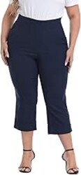 HDE Plus Size Pull On Capri Pants for Women with Pockets Elastic Waist Commuter Travel Casual Work Cropped Pants with Cuff