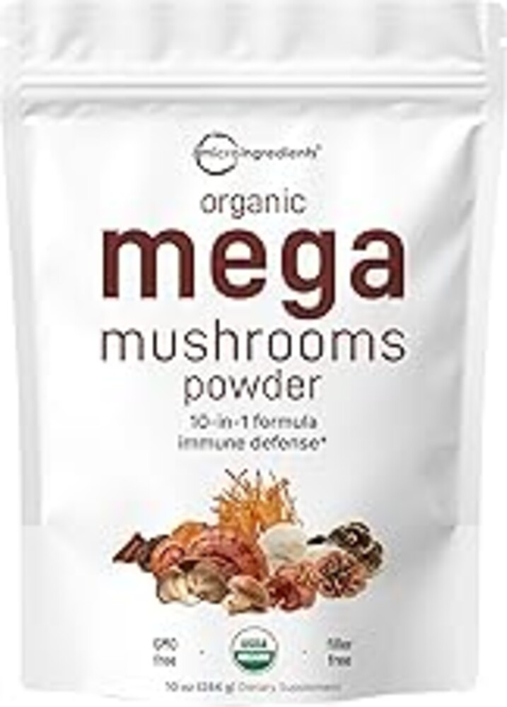 Micro Ingredients Organic Mega Mushroom Powder,10 Ounce (284 Days Supply) | 10 in 1 Complex Formula for Immune System Booster | Chaga, Lions Mane, Cordyceps, Reishi & More | Filler Free, Vegan