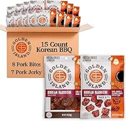 Golden Island Korean BBQ Variety Pack - (15 Pack) 8 Pork Snack Bites and 7 Pork Jerky - Korean Barbecue Protein Snacks - Up to 8g Protein per Serving - Gluten Free
