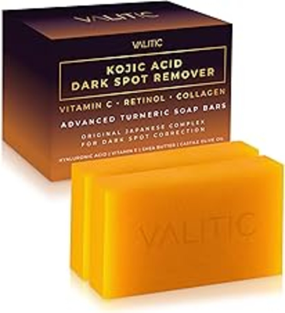 VALITIC Kojic Acid Dark Spot Remover Soap Bars with Vitamin C, Retinol, Collagen, Turmeric - Original Japanese Complex Infused with Hyaluronic Acid, Vitamin E, Shea Butter, Castile Olive Oil (2 Pack)