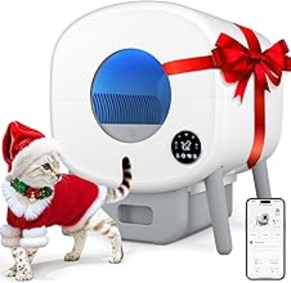 Cumrige Self Cleaning Litter Box, Large Capacity Automatic Cat Litter Box Self Cleaning for Cats, App Control,Safety Protection, 2 Roll Garbage Bags,White & Grey