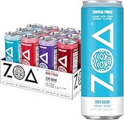 ZOA Zero Sugar Energy Drinks with Electrolytes, Vitamin C, Amino Acids, B-Vitamins, Made with Green Tea Caffeine, Sugar-Free Variety Pack- Four Flavors, 12 Fl Oz Cans (12-Pack)