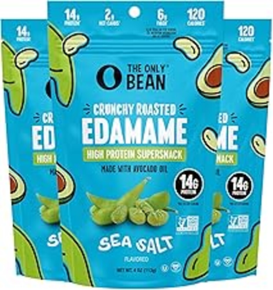 The Only Bean - Crunchy Roasted Edamame Beans (Sea Salt) - Keto Snacks (2g Net) - High Protein Healthy Snacks (14g Protein) - Low Carb, Gluten-Free Snack, Vegan Food - 4 oz (3 Pack)