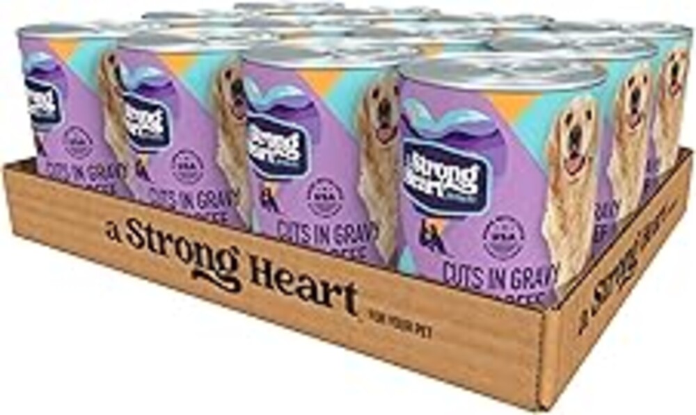 A Strong Heart Wet Dog Food, Cuts in Gravy with Beef - 13.2 oz Cans (Pack of 12), Made in The USA with Real Beef