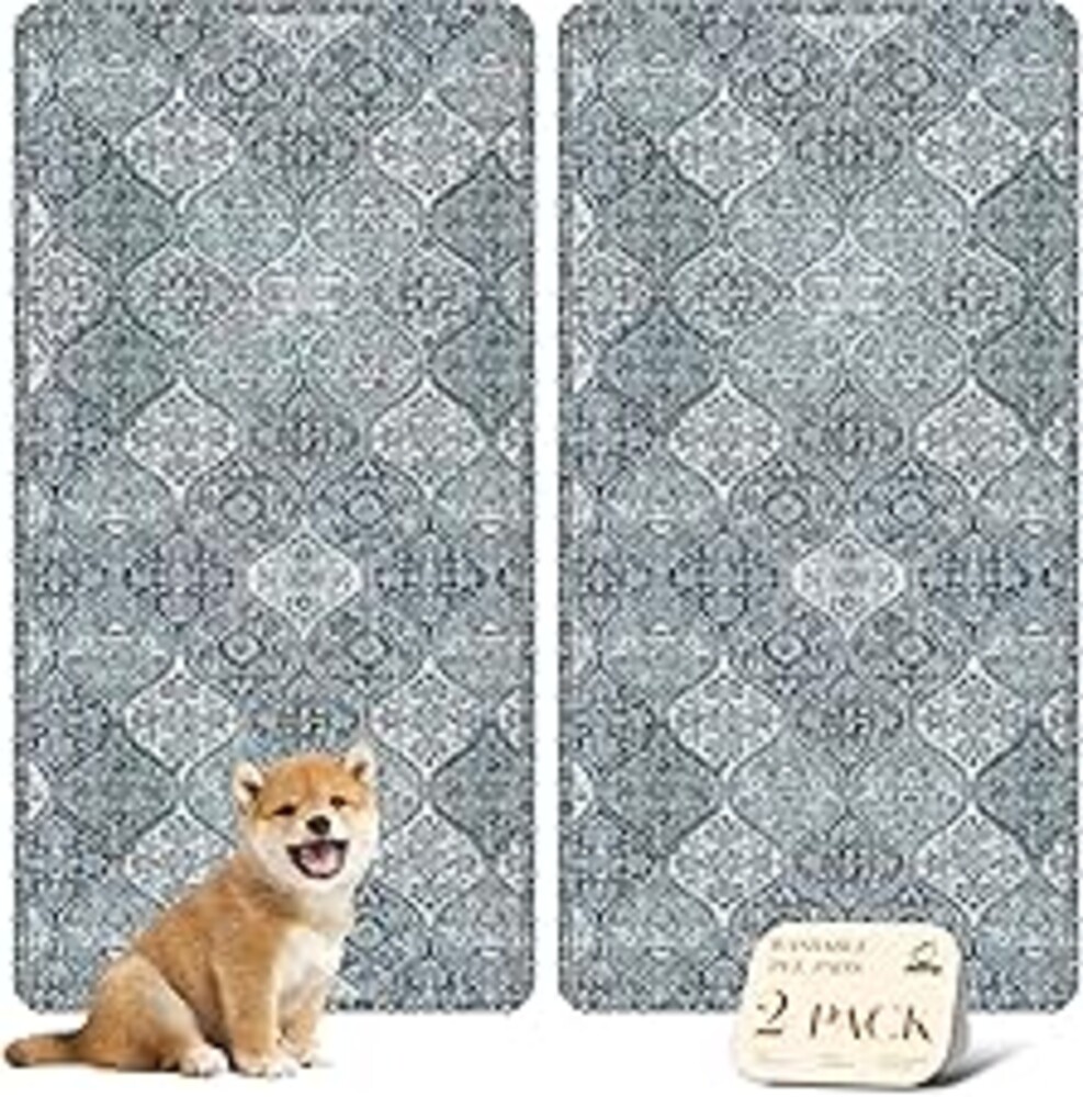 nunubaby Washable Pee Pads for Dogs, Stylish, Non-Slip and Leak-Proof Pee Pads. Reusable Potty Pads for Dogs for Crates and Floors.(Blue/Multi, 24" x48" )