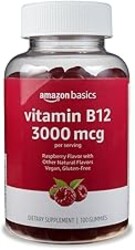 Amazon Basics Vitamin B12 3000 mcg Gummies, Normal Energy Production and Metabolism, Immune System Support, Raspberry, 100 Count (2 per Serving) (Previously Solimo)