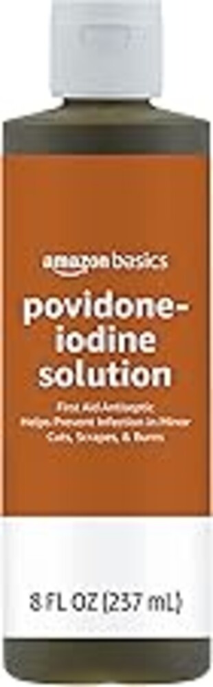 Amazon Basics First Aid Antiseptic, 10% Povidone Iodine Solution for Wound Cleaner and Infection Protection, Unflavored, 8 fl oz, 1-Pack (Previously Solimo)