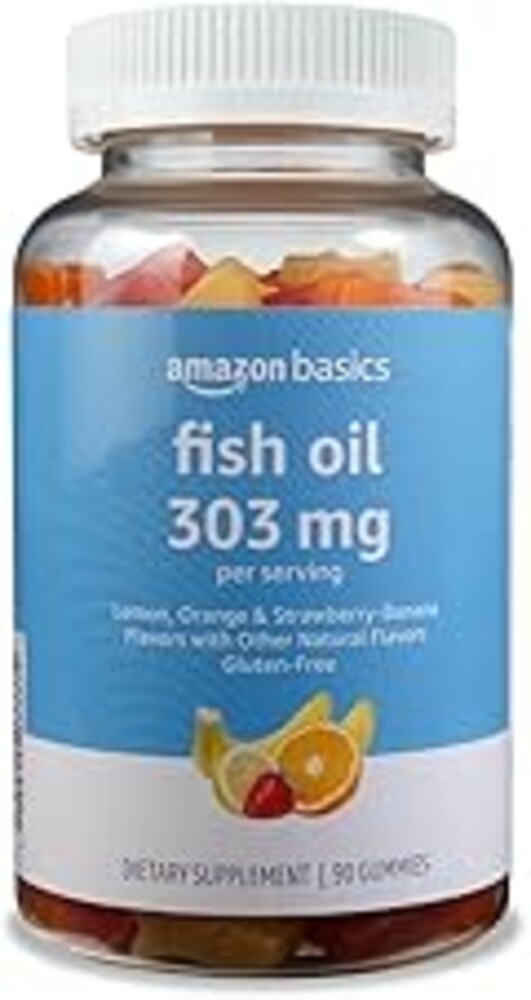 Amazon Basics Fish Oil 303 mg, Soft Chew Gummies, Lemon, Orange & Strawberry-Banana Flavors, 90 Count, EPA and DHA Omega-3 Fatty Acids (Previously Solimo)