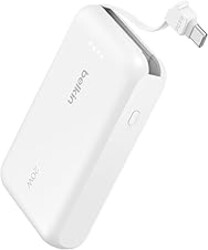 Belkin Portable Charger Power Bank USB C, 10000 mAh w/Integrated Cable, 20W Fast Charge USB-C Power Delivery, iPhone Charger, Apple iPhone 17, Air, Pro, Pro Max, iPad, Samsung Galaxy S25 - White