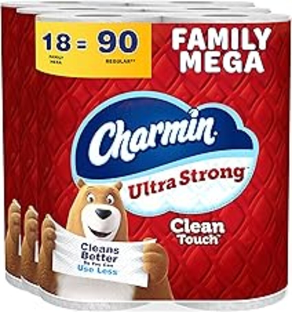 Charmin Ultra Strong Clean Touch 2-Ply Toilet Paper, 18 Family Mega Rolls = 90 Regular Rolls, White