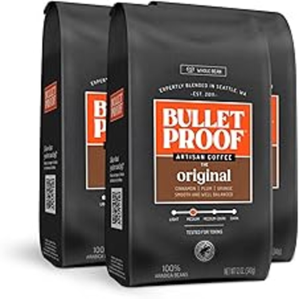 Bulletproof Original Medium Roast Whole Bean Coffee, 12 Ounces (Pack of 3), Clean Coffee Tested for Toxins