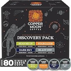 Copper Moon Single Serve Coffee Pods for Keurig K-Cup Brewers, Light, Medium & Dark Roast, Discovery Variety Pack, 80 Count