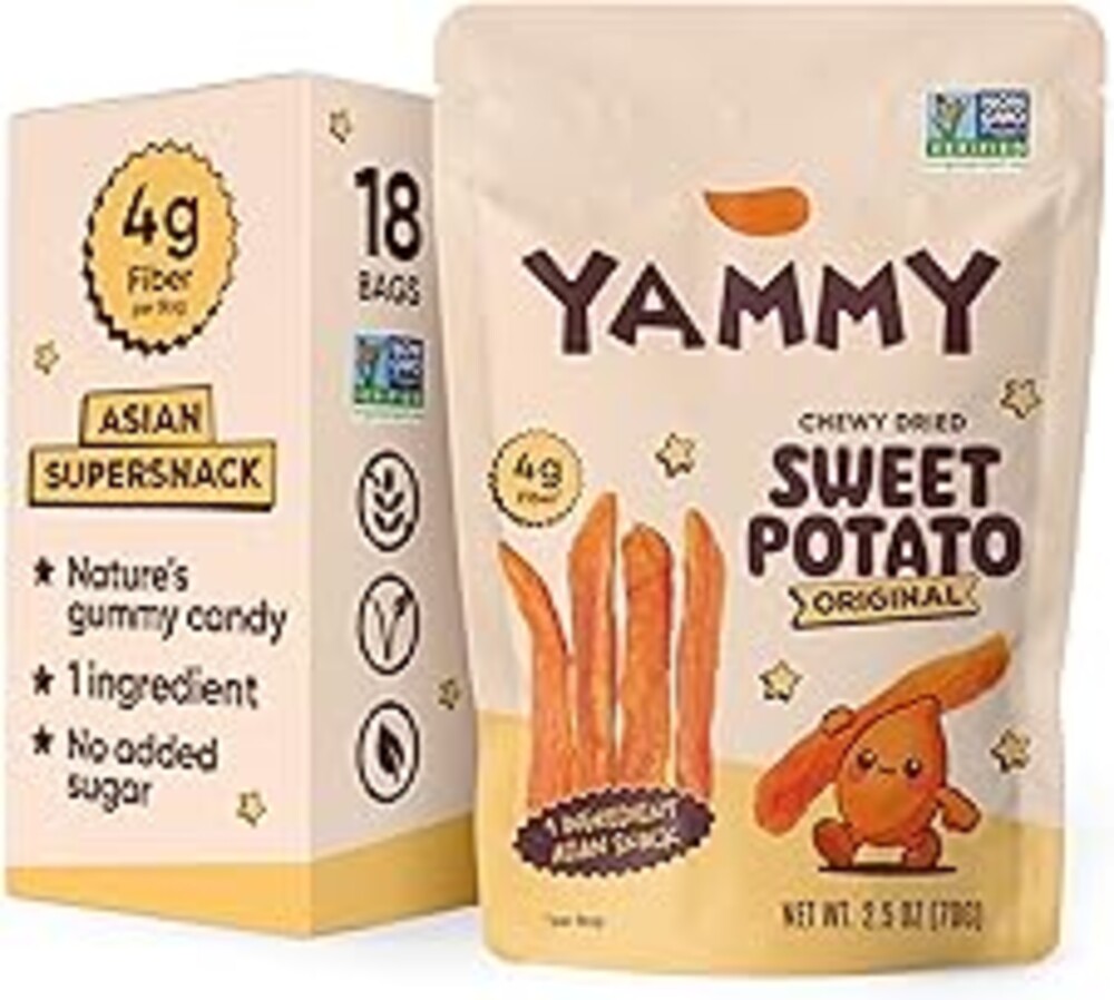 Yammy Chewy Dried Sweet Potato Sticks (18-Pack) - 1 Ingredient Healthy Asian Snack (Japanese, Korean, Chinese Super Food) - Nature's Gummy Candy - No Added Sugar, Vegan, Gluten-Free, 4g Fiber, 2.5oz